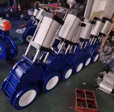 PZ644TC氣動陶瓷雙閘板閥，耐磨雙插板閥門特點及型號說明